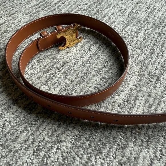 Celine Brown Leather Belt with Gold Hardware - Picture 2 of 6